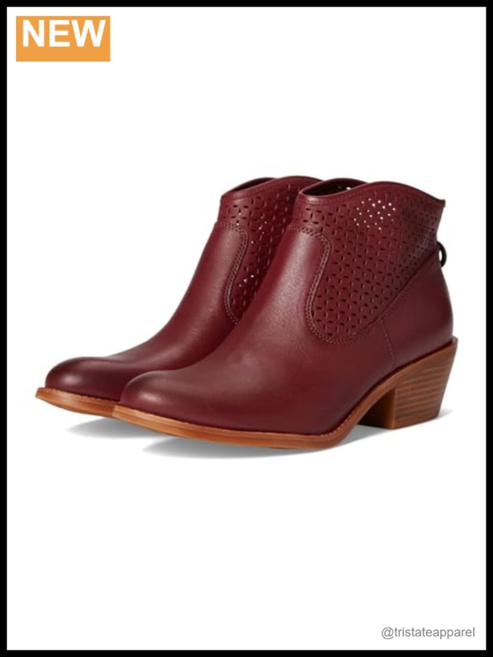 Women's Laser Cut Leather Ankle Booties, Block Heel, Pointed Toe